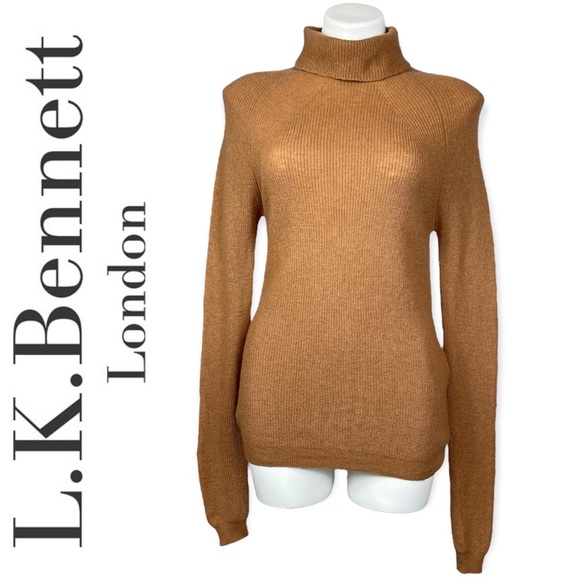 LK Bennett Lulumay Camel Tan Turtleneck Wool Cashmere Jumper Ribbed Sweater XS - Picture 3 of 16